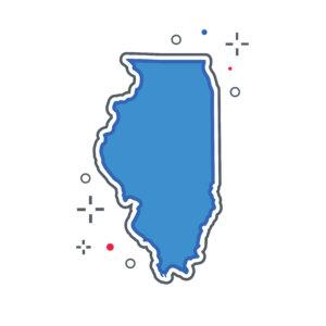 a red and blue outline of Illinois