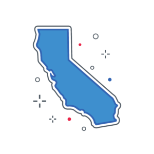 blue and red graphic of the state of California